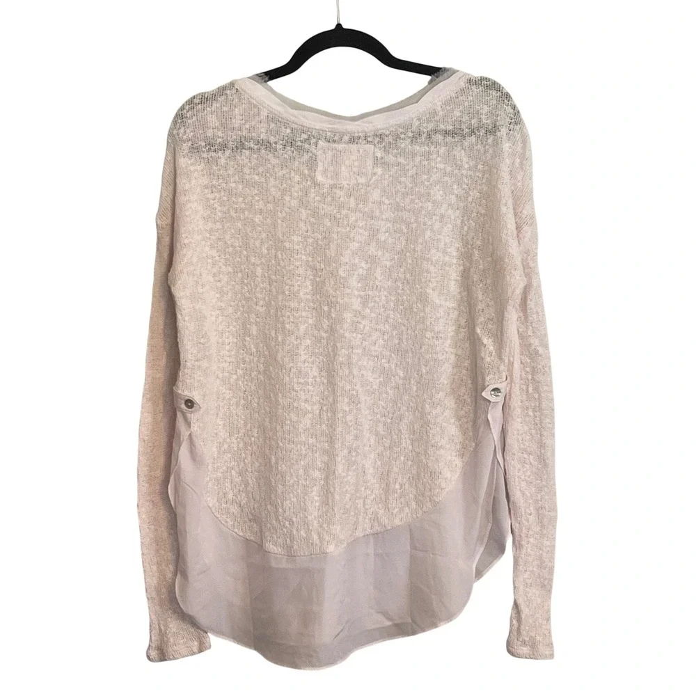 Deletta Anthropologie Pink Mixed Media Knit‎ Layered Hem Sweater Top Medium